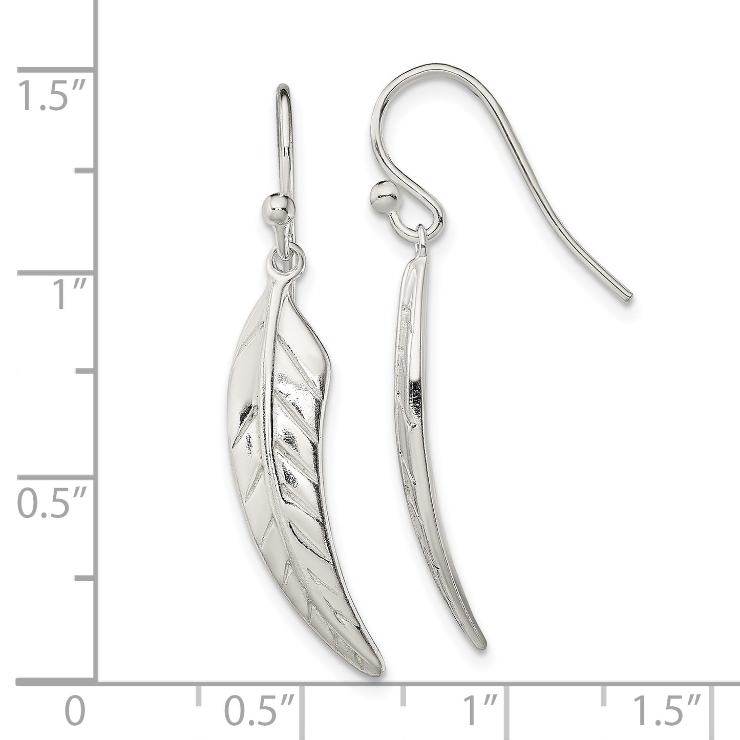 Sterling Silver Polished Leaf Dangle Shepherd Hook Earrings