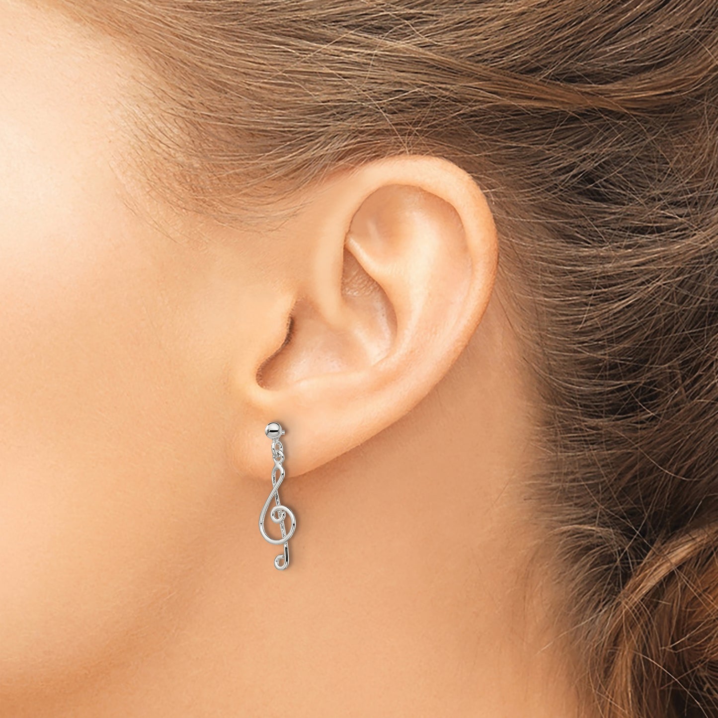 Sterling Silver Polished Treble Clef Post Dangle Earrings