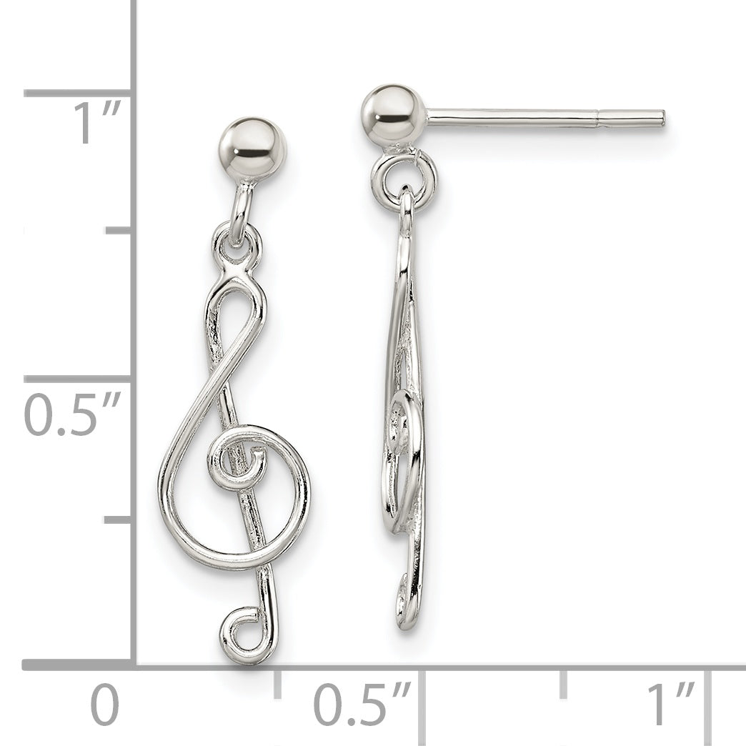 Sterling Silver Polished Treble Clef Post Dangle Earrings