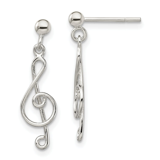 Sterling Silver Polished Treble Clef Post Dangle Earrings