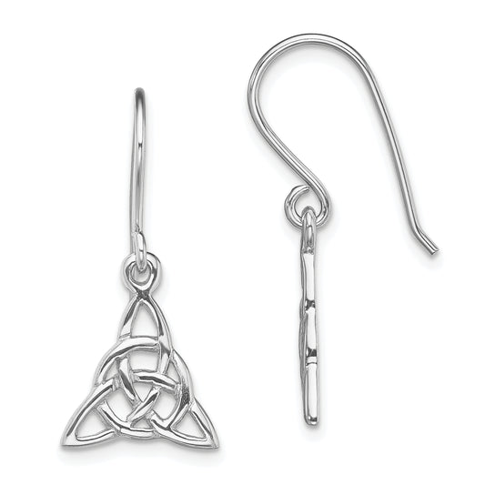 Sterling Silver Rhodium-Plated Polished Trinity Knot Dangle Earrings