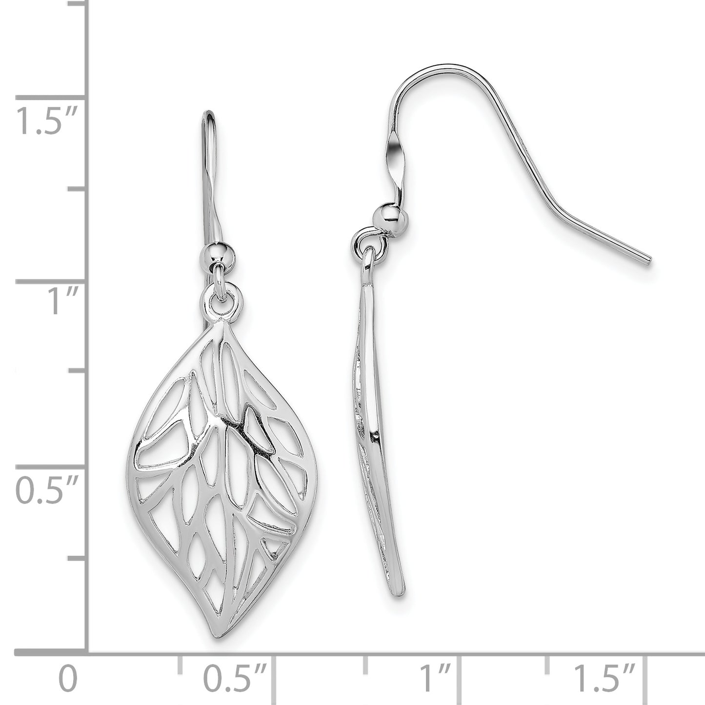 Sterling Silver Rhodium-Plated Leaf Polished Dangle Earrings