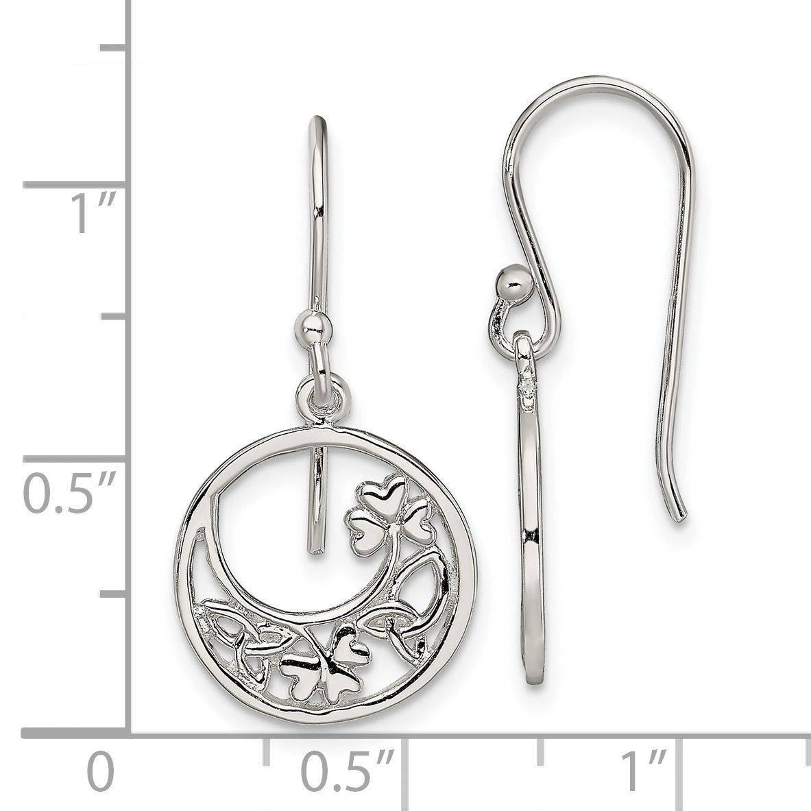 Sterling Silver Rhodium-Plated Circle Clover/Celtic Knot Dangle Earrings