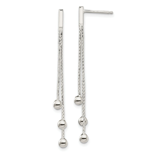 Sterling Silver Polished 3-Strand Chain & Beaded Post Dangle Earrings