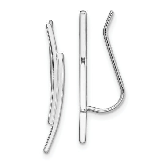 Sterling Silver Rhod-Plated Polished Double Curved Bar Ear Climber Earrings