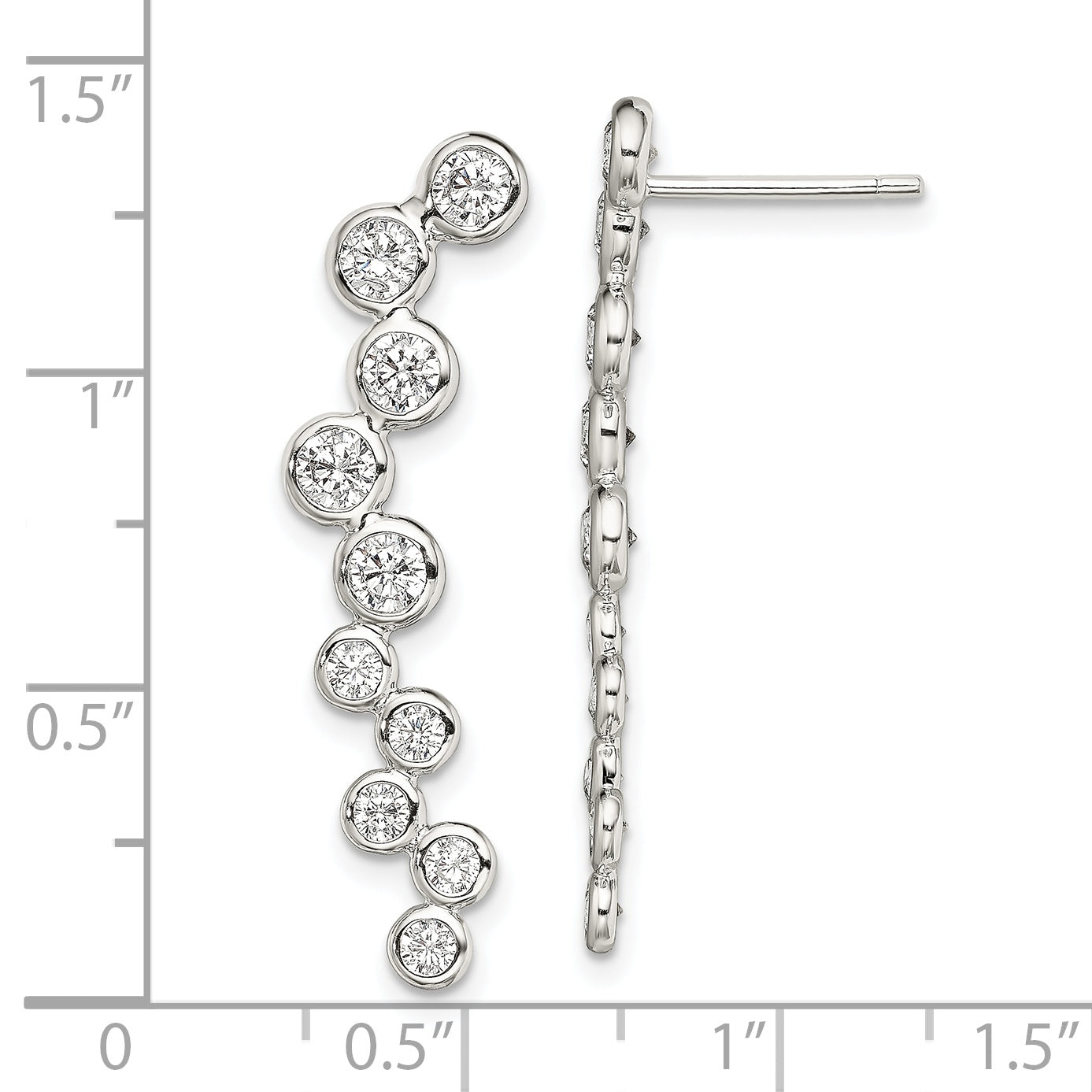 Sterling Silver Rhod-Plated Polished Bezel Cz Post Ear Climber Earrings