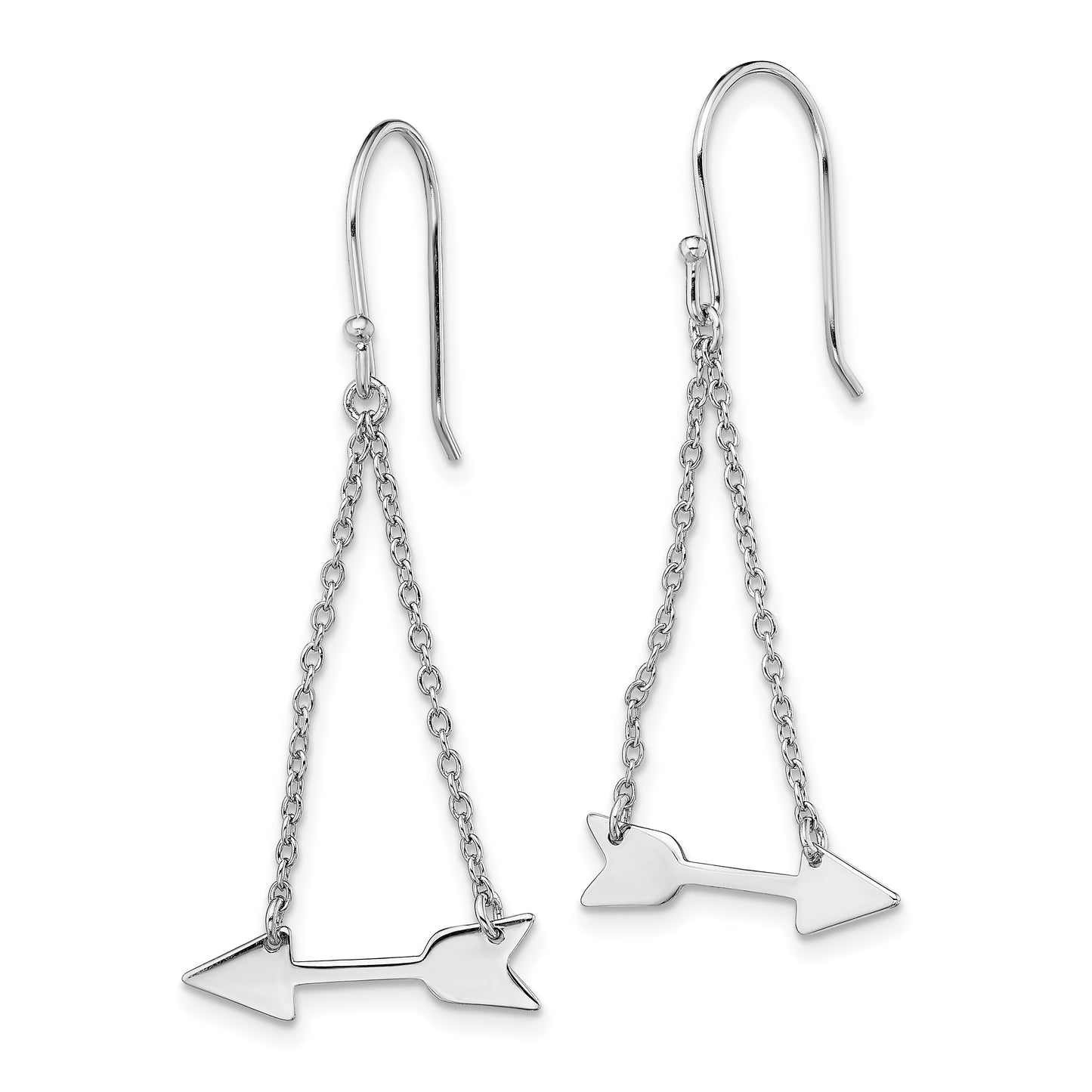 Sterling Silver Rhodium-Plated Double Chain Arrow Dangle Earrings