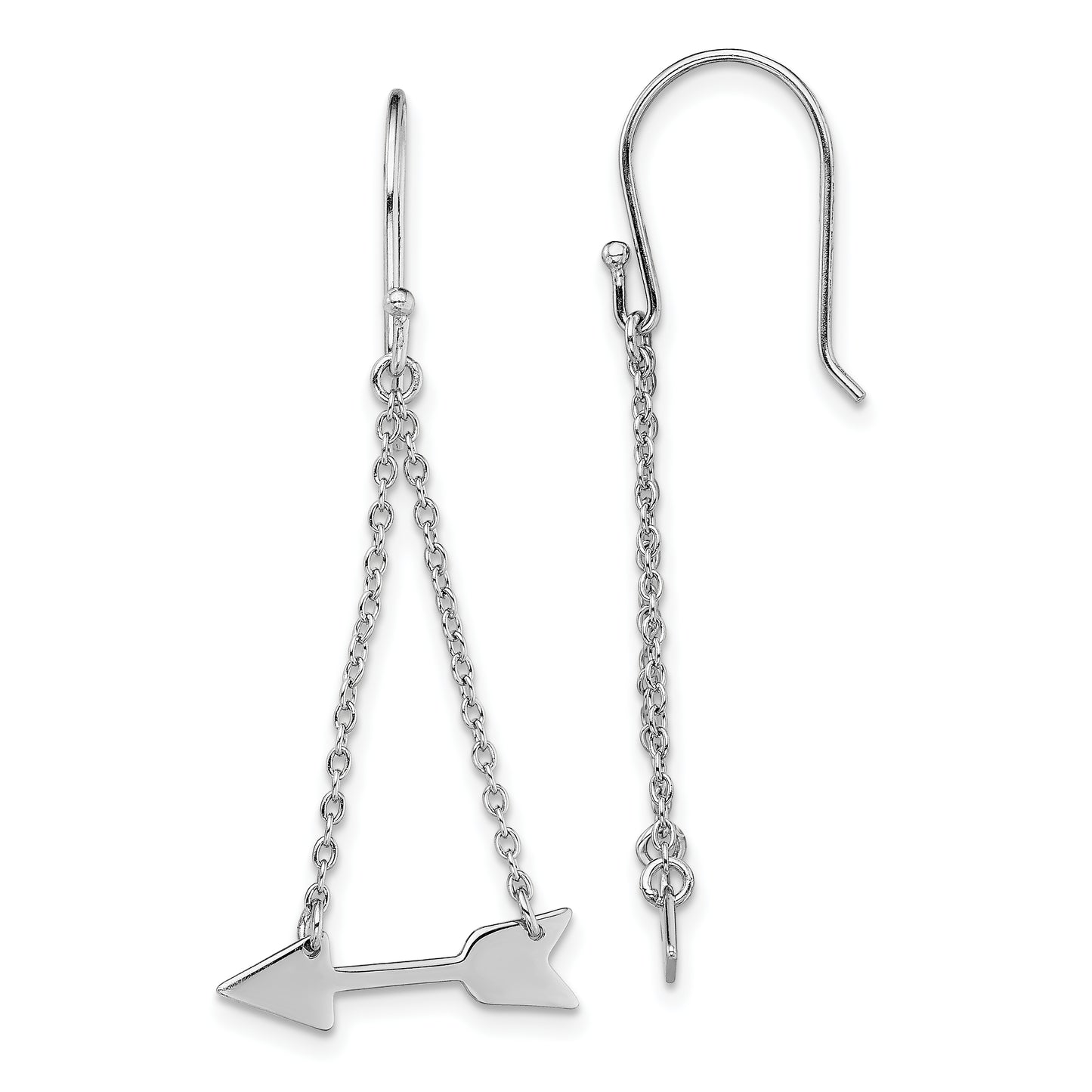 Sterling Silver Rhodium-Plated Double Chain Arrow Dangle Earrings