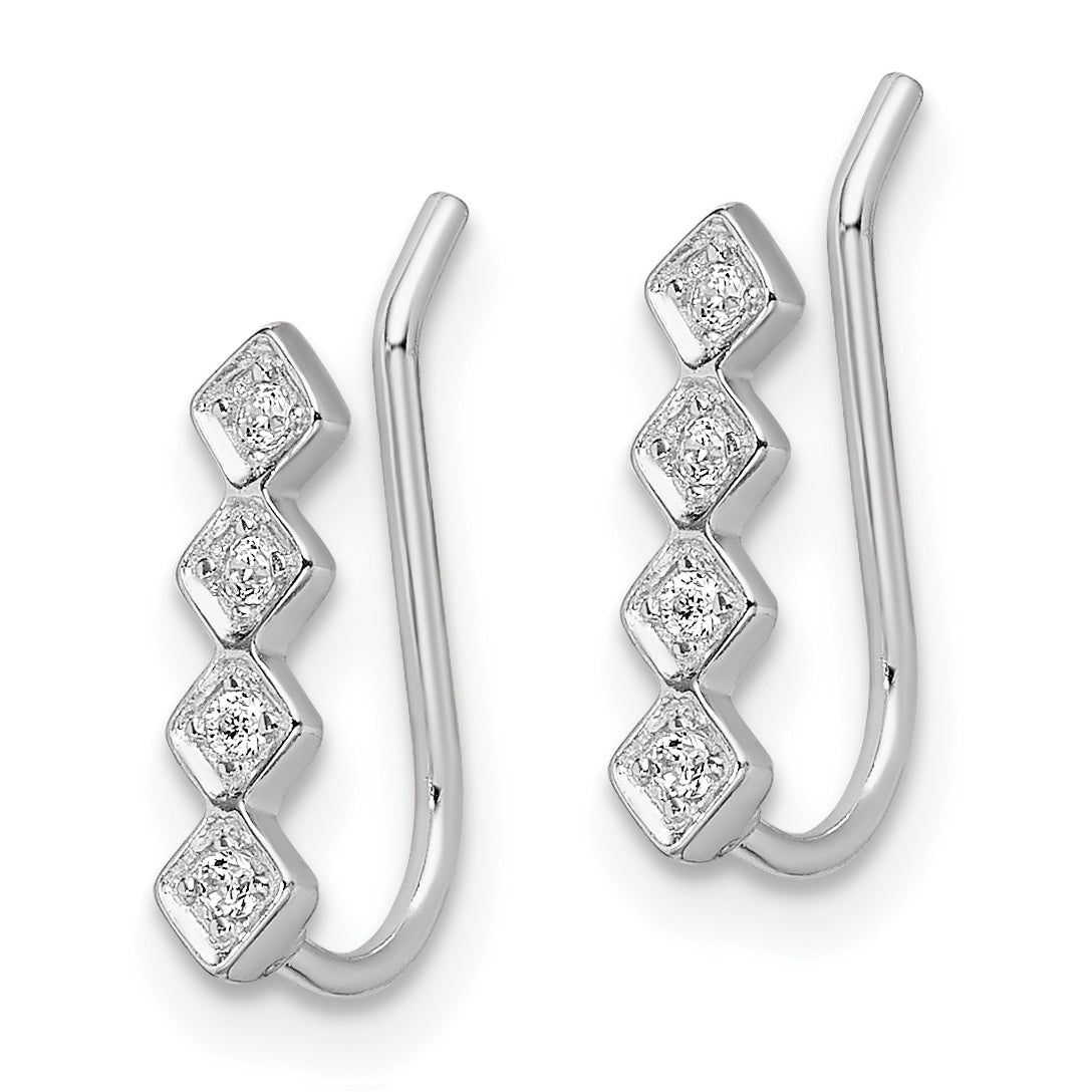 Sterling Silver Rhodium-Plated Polished Four Cz Ear Climber Earrings