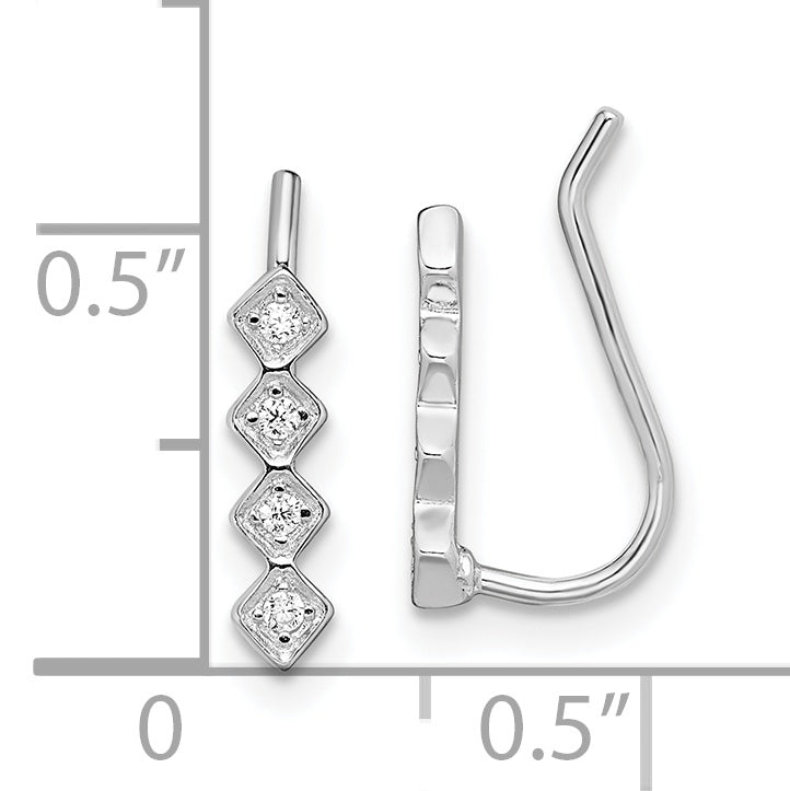 Sterling Silver Rhodium-Plated Polished Four Cz Ear Climber Earrings