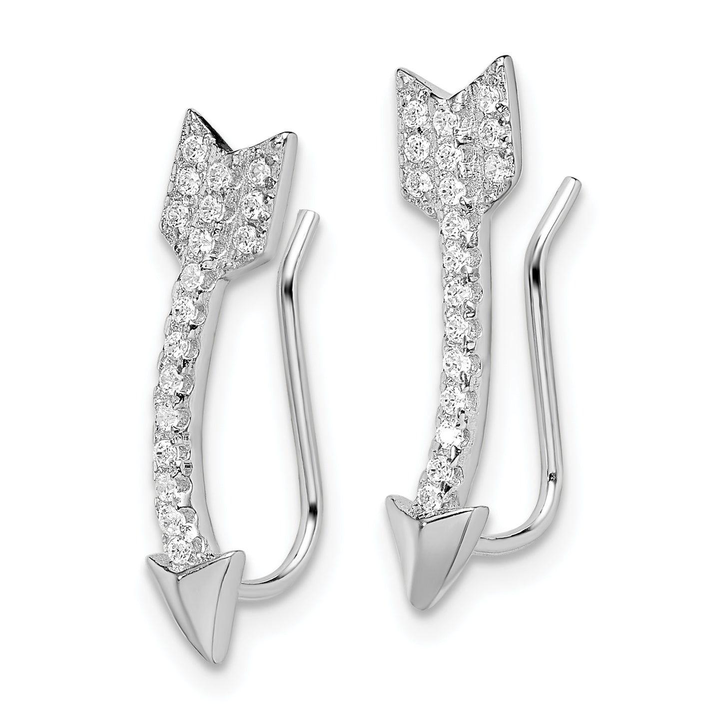 Sterling Silver Rhodium-Plated Polished Cz Arrow Ear Climber Earrings