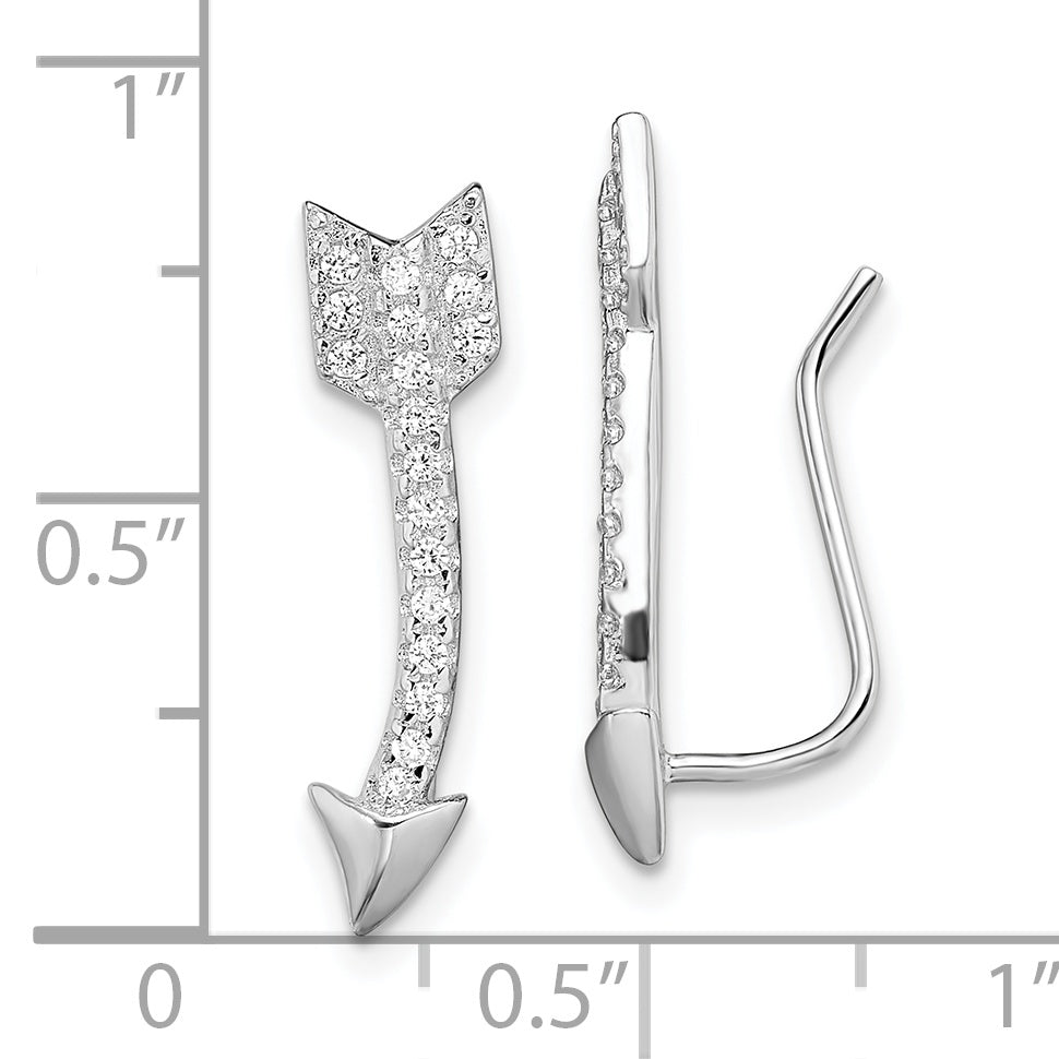 Sterling Silver Rhodium-Plated Polished Cz Arrow Ear Climber Earrings