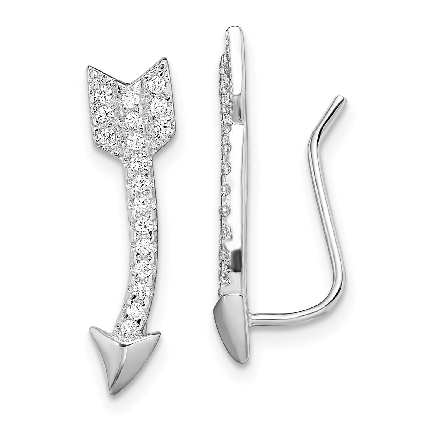 Sterling Silver Rhodium-Plated Polished Cz Arrow Ear Climber Earrings