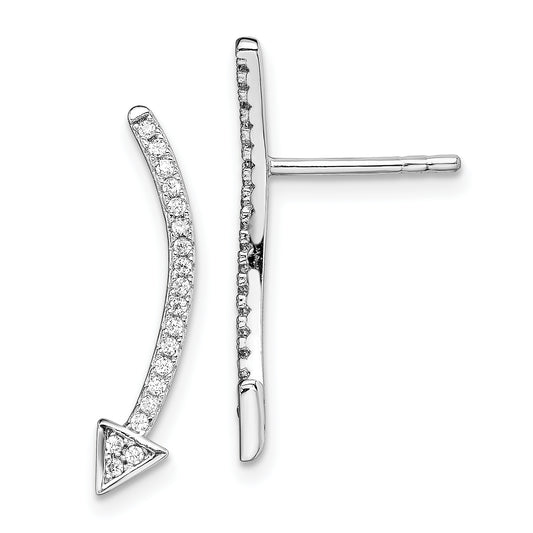 Sterling Silver Rhodium-Plated Polished Cz Arrow Ear Climber Post Earrings