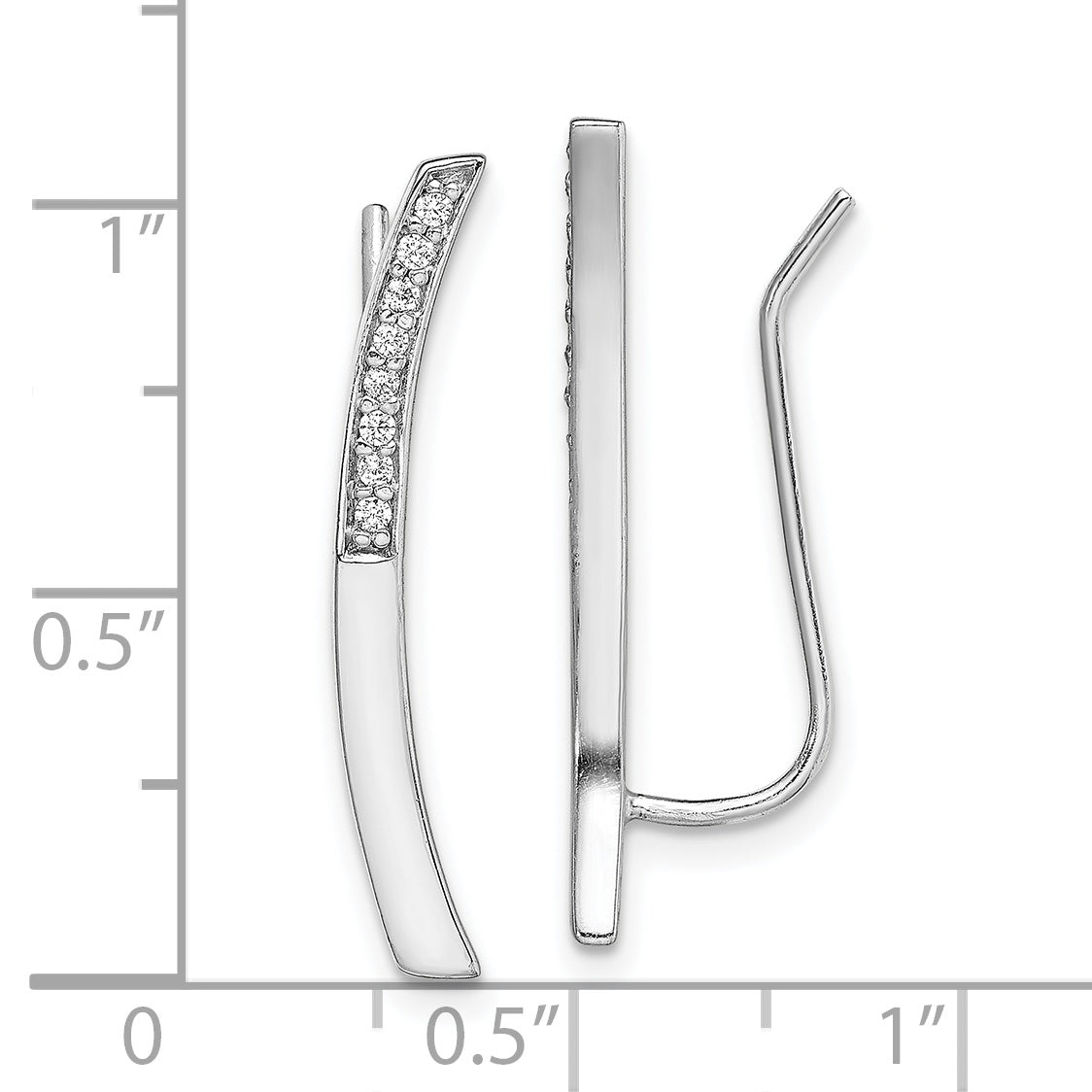 Sterling Silver Rhodium-Plated Polished Cz Curved Bar Ear Climber Earrings