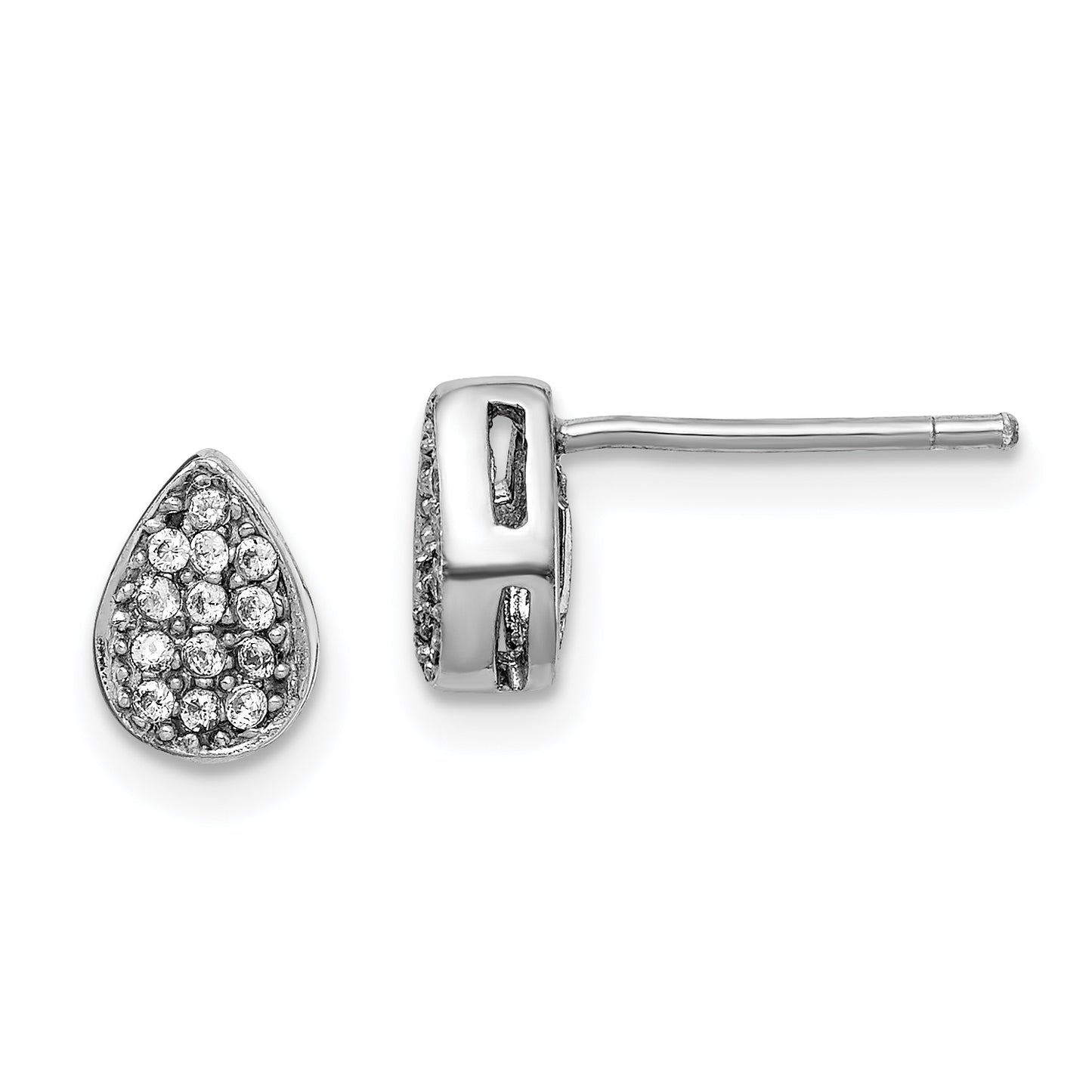 Sterling Silver Rhodium-Plated Cz Polished Teardrop Post Earrings