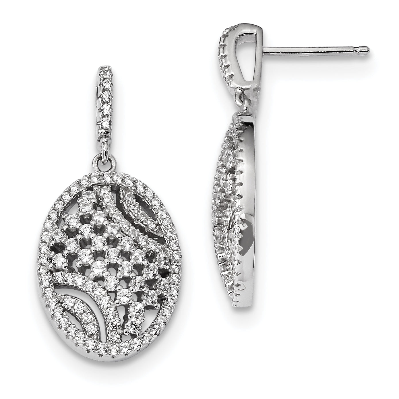 Sterling Silver Rhodium-Plated Cz Post Dangle Earrings