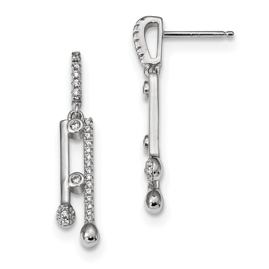 Sterling Silver Rhodium-Plated Cz Post Dangle Earrings