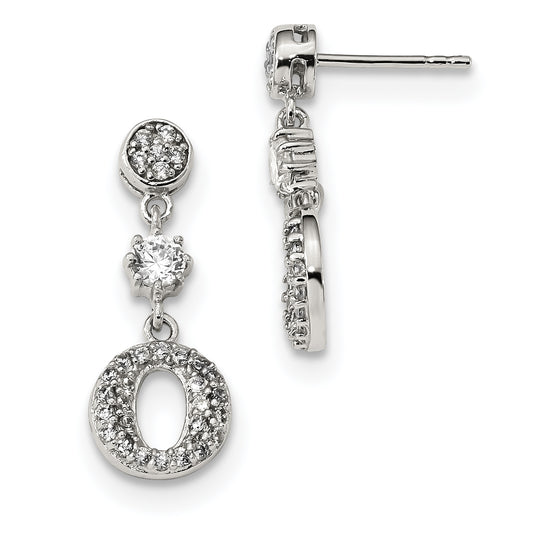 Sterling Silver Rhodium-Plated Cz Circle Dangle Earrings