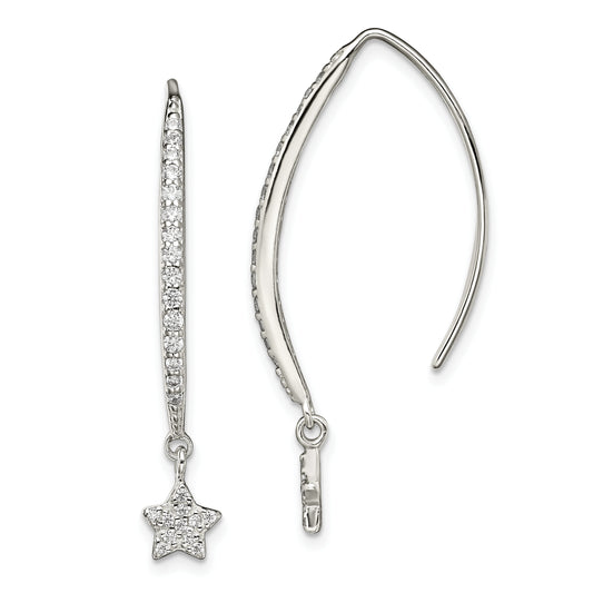 Sterling Silver Polished Cz Star Threader Earrings