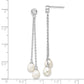 Sterling Silver Rhodium-Plated 6-7mm Rice Fwc Pearl Cz Post Dangle Earrings