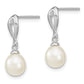 Sterling Silver Rhodium-Plated 7-8mm White Fwc Pearl Post Dangle Earrings