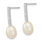 Sterling Silver Rhodium-Plated 8-9mm Rice Fwc Pearl Cz Post Dangle Earrings