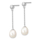 Sterling Silver Rhodium-Plated 8-9mm Rice Fwc Pearl Cz Post Dangle Earrings