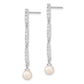 Sterling Silver Rhodium-Plated 6-7mm Rice Fwc Pearl Cz Post Dangle Earrings