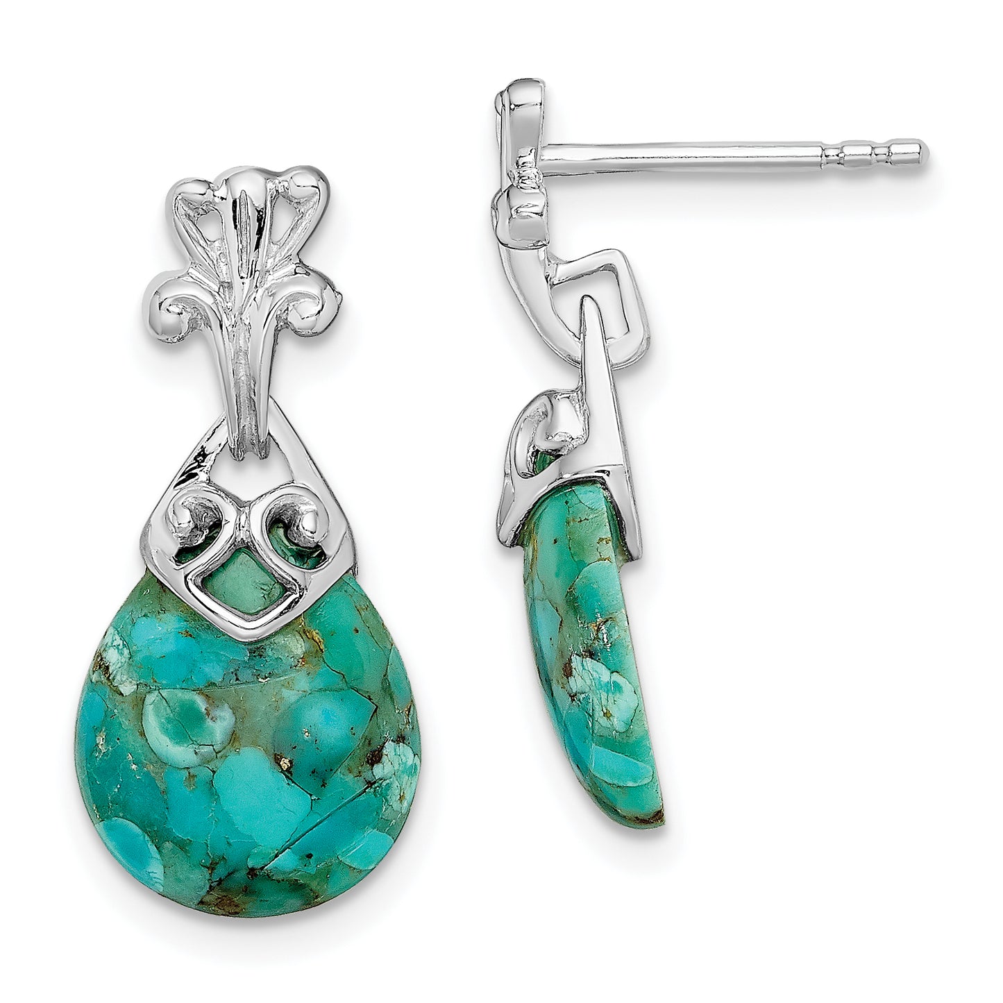 Sterling Silver Rhodium-Plated W/Reconstituted Turquoise Dangle Earrings