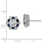 Sterling Silver Rhodium-Plated Blue Spinel And Cz Flower Post Earrings