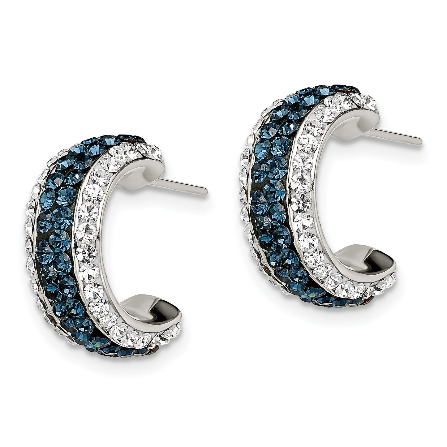 Sterling Silver White And Blue Crystal Resin J Hoop Earrings