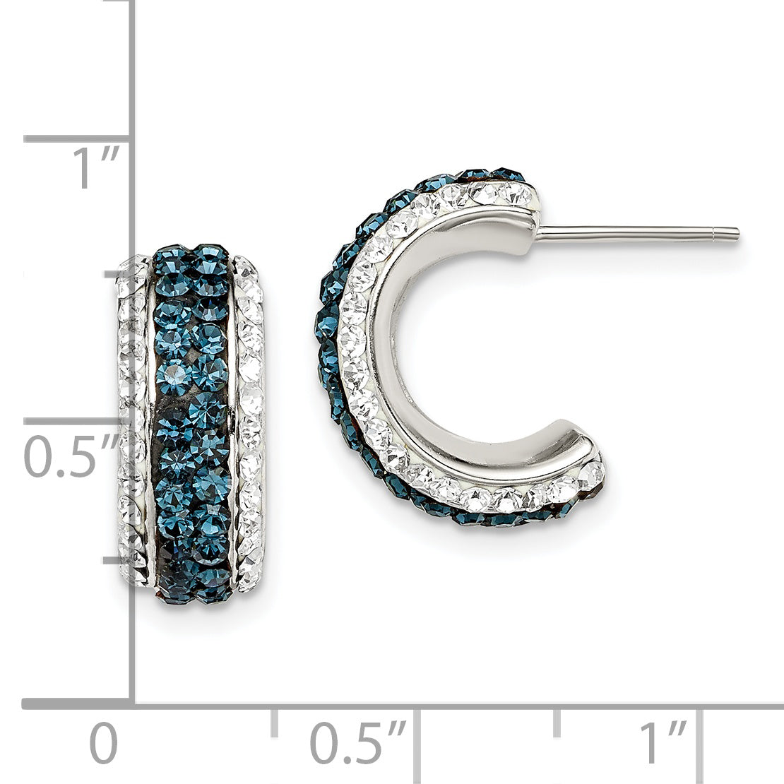 Sterling Silver White And Blue Crystal Resin J Hoop Earrings