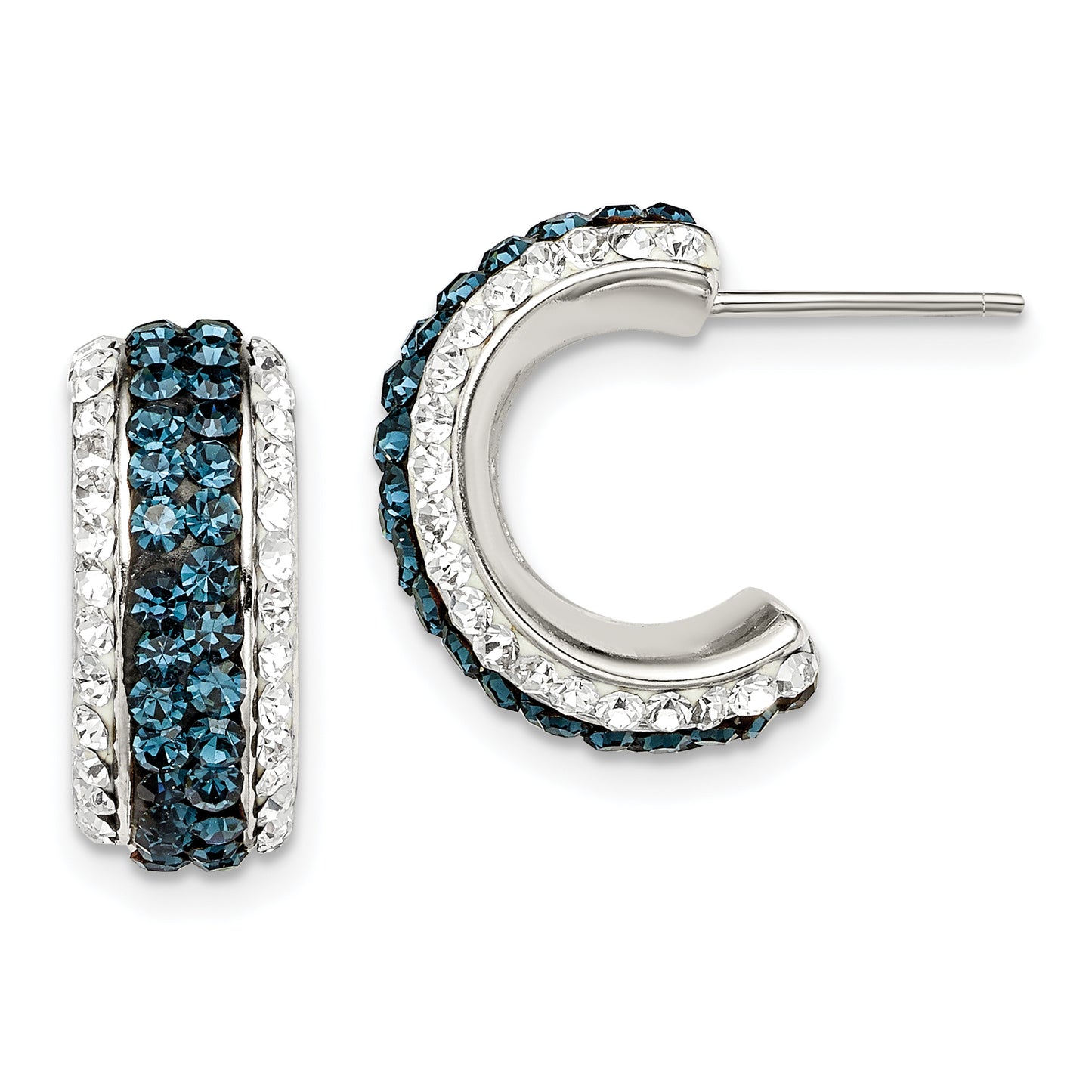 Sterling Silver White And Blue Crystal Resin J Hoop Earrings