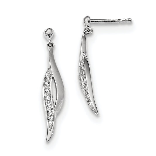 Sterling Silver Rhodium-Plated Polished & Satin Cz Post Dangle Earrings