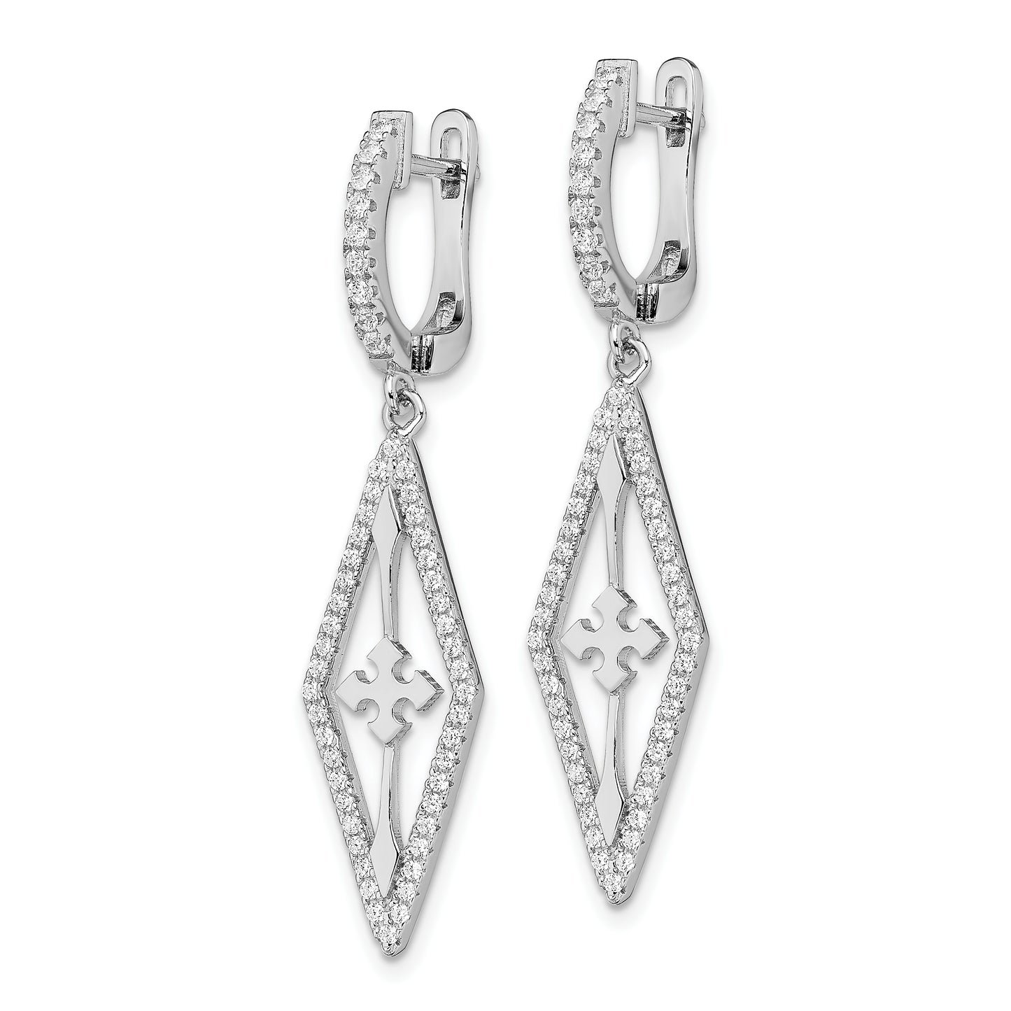 Sterling Silver Rhodium-Plated Cz Dangle Earrings