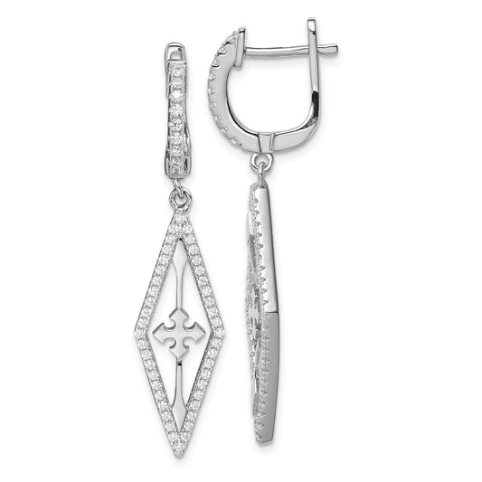 Sterling Silver Rhodium-Plated Cz Dangle Earrings