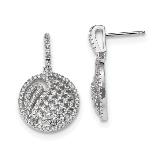 Sterling Silver Rhodium-Plated Cz Post Dangle Earrings