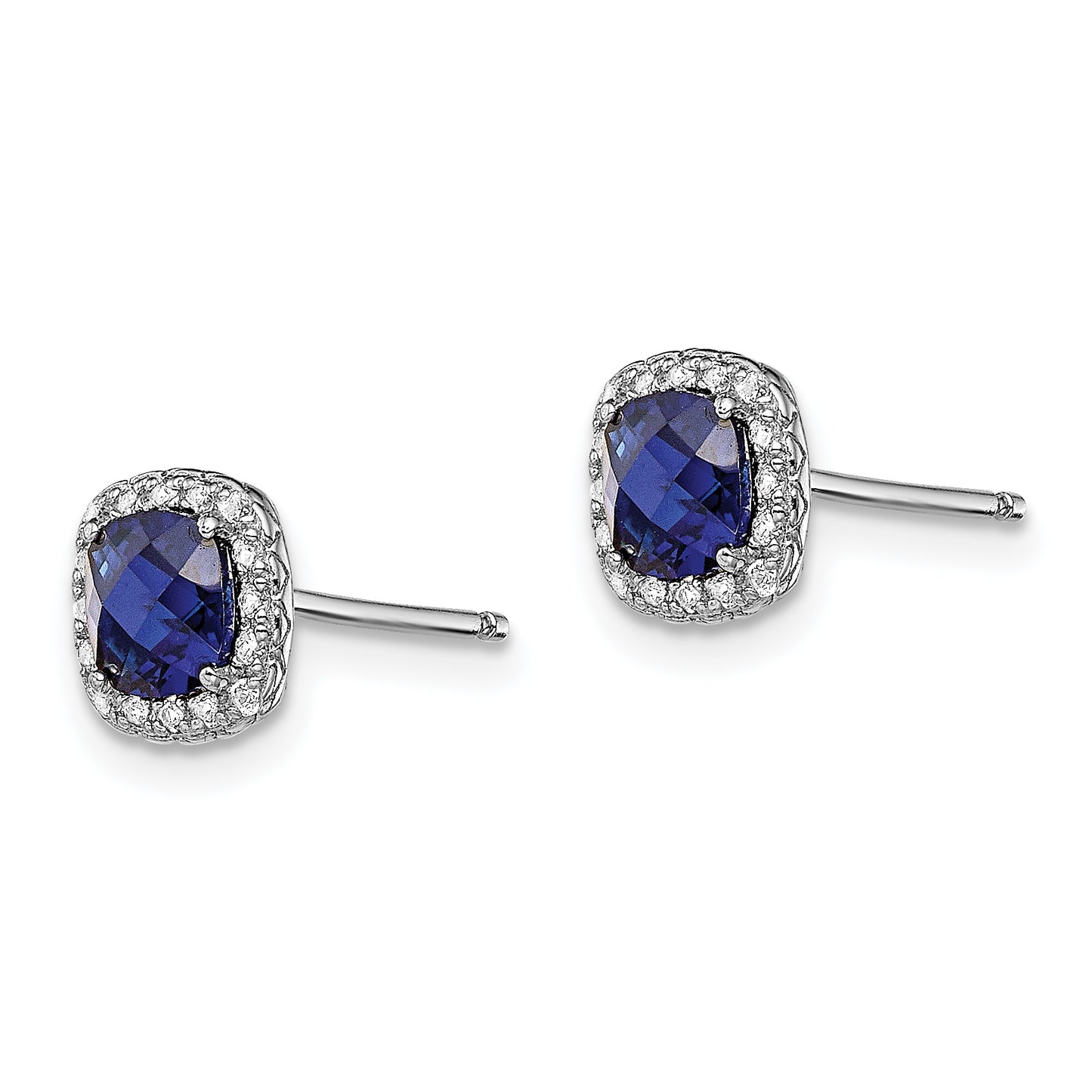 Sterling Silver Rhod-Plated Created Blue/White Sapphire Post Earrings