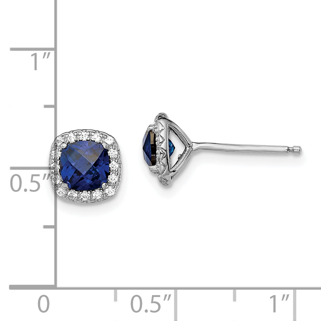 Sterling Silver Rhod-Plated Created Blue/White Sapphire Post Earrings