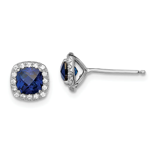 Sterling Silver Rhod-Plated Created Blue/White Sapphire Post Earrings