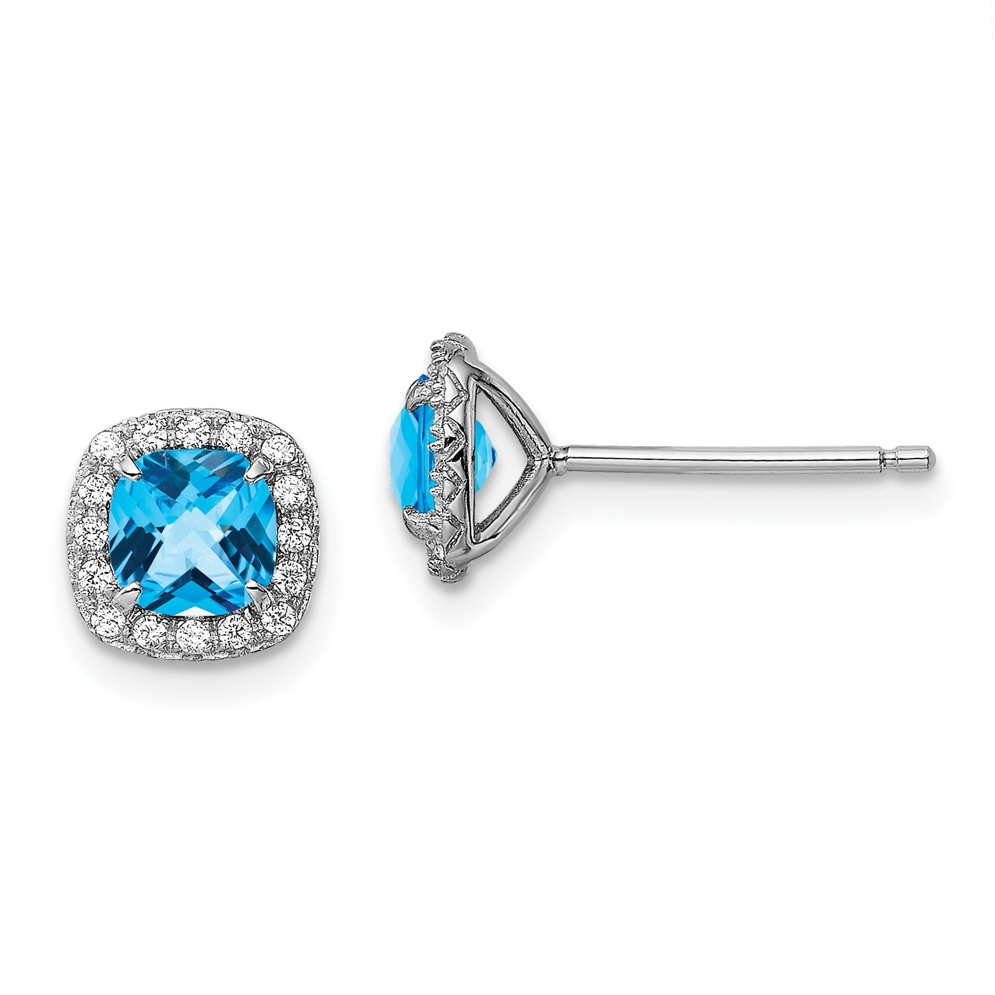 Sterling Silver Rhodium Plated Blue Topaz And Cr. Wht Sapphire Earrings