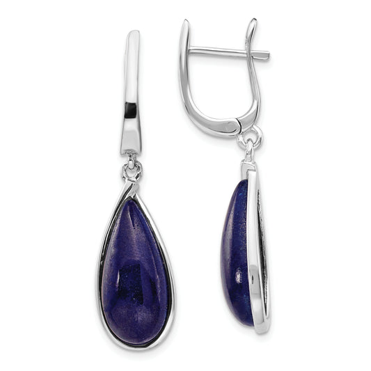 Sterling Silver Rhodium-Plated Lapis Teardrop Hinged Earrings