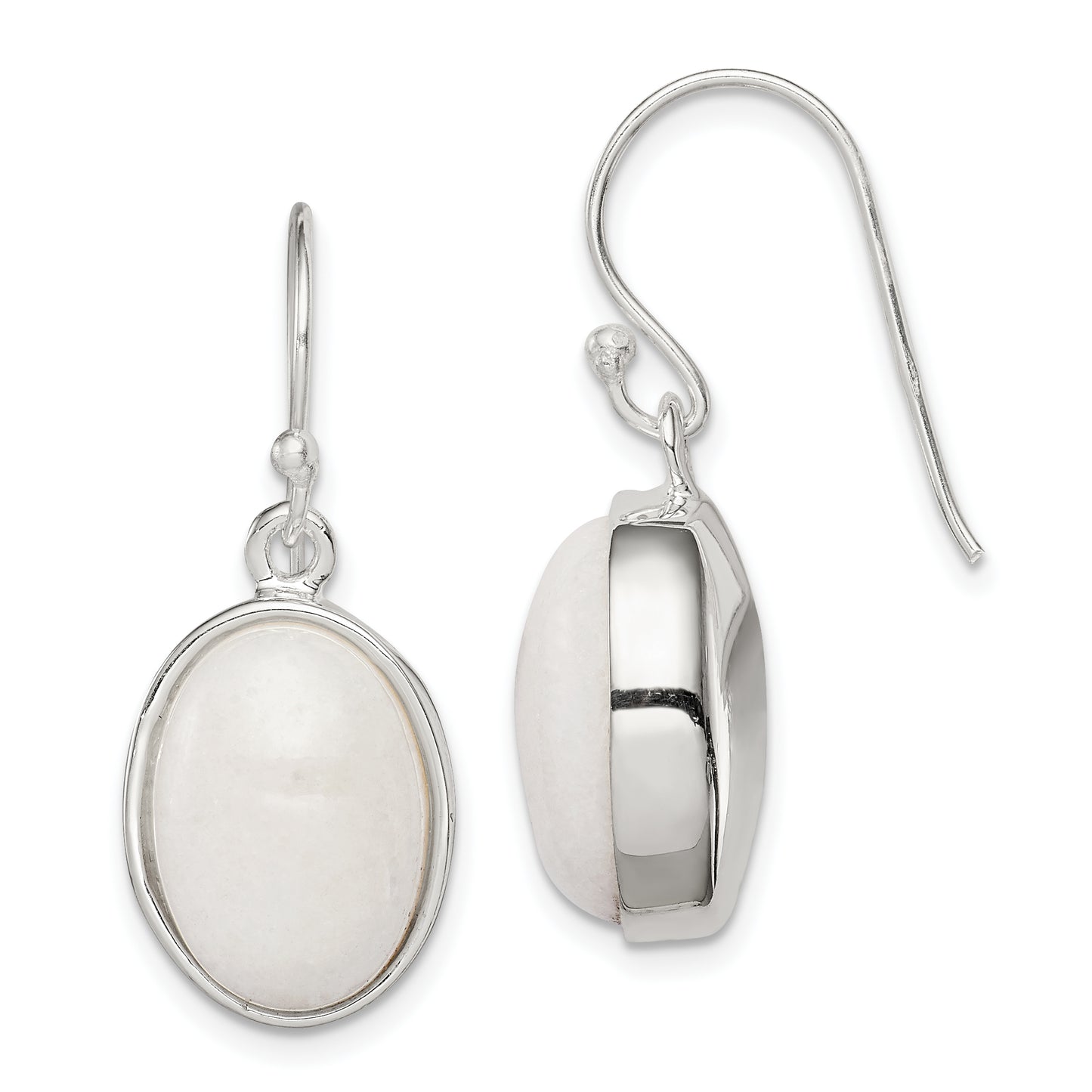 Sterling Silver Polished Oval White Jade Dangle Earrings