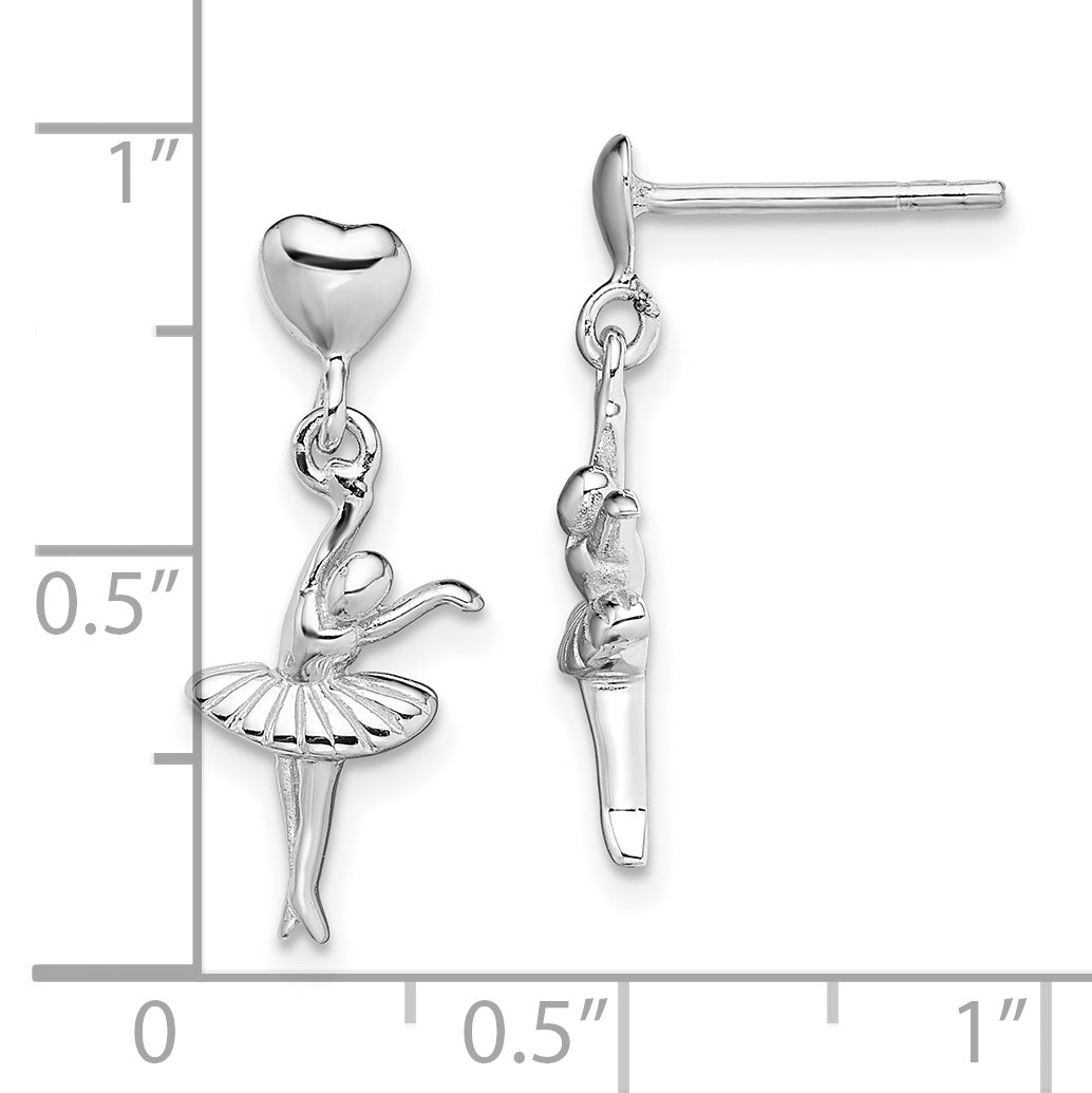 Sterling Silver Rhodium-Plated Ballerina Dangle Post Earrings