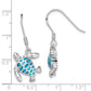 Sterling Silver Rhodium-Plated Polished Blue Created Opal Turtle Dangle Earrings