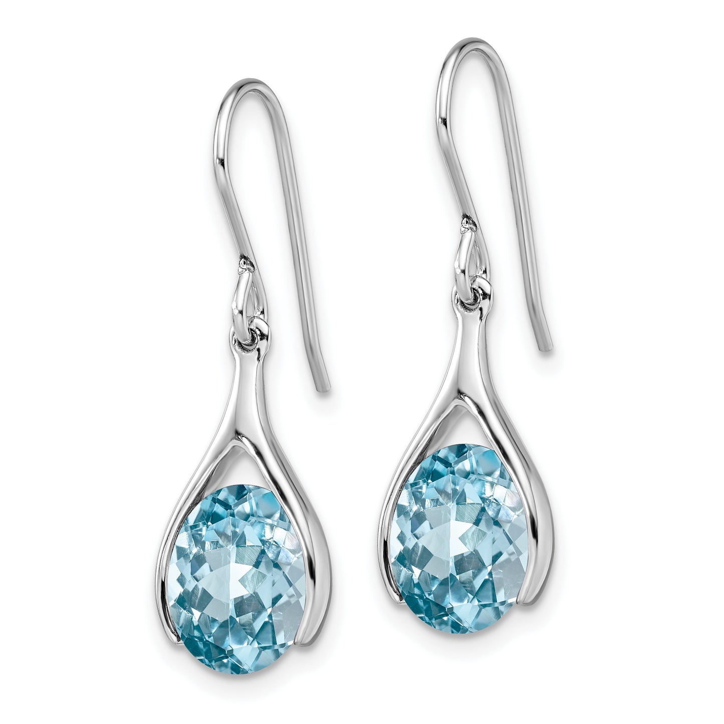 Sterling Silver Rhodium-Plated Blue Topaz Shepherds Hook Earrings