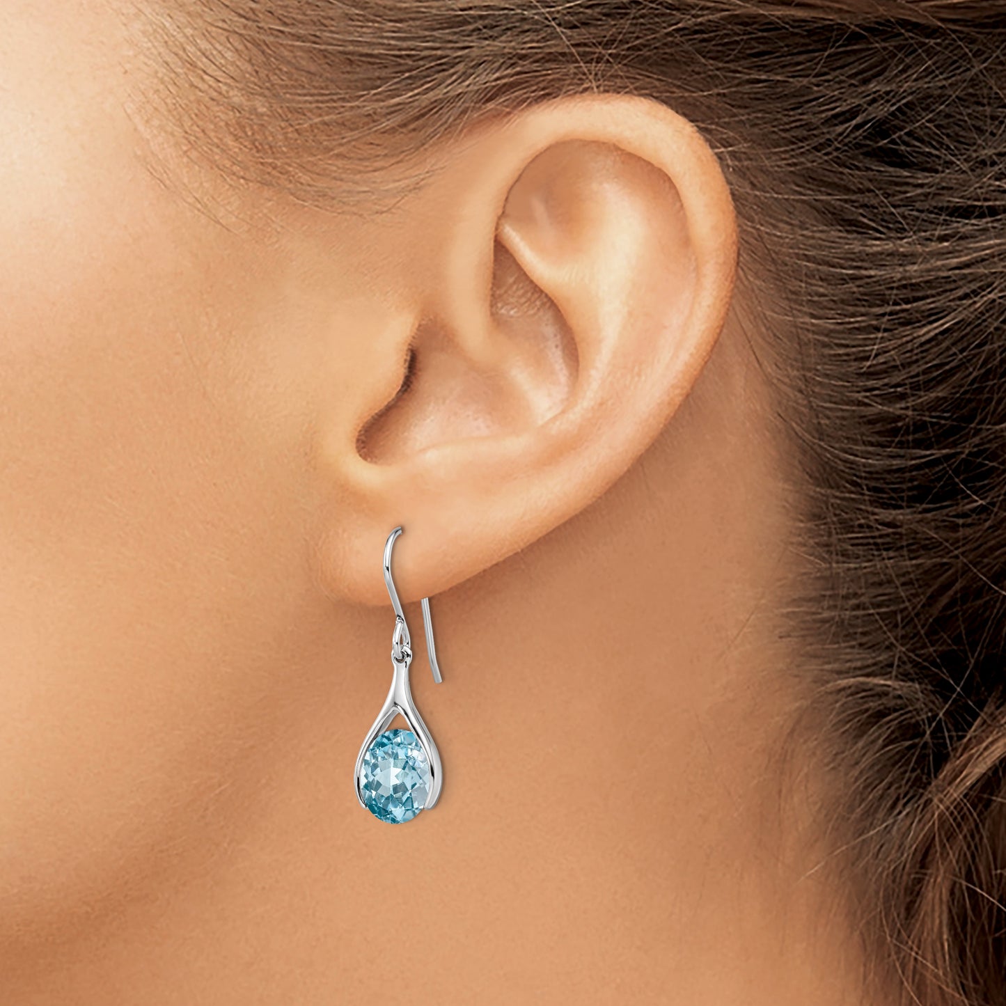 Sterling Silver Rhodium-Plated Blue Topaz Shepherds Hook Earrings