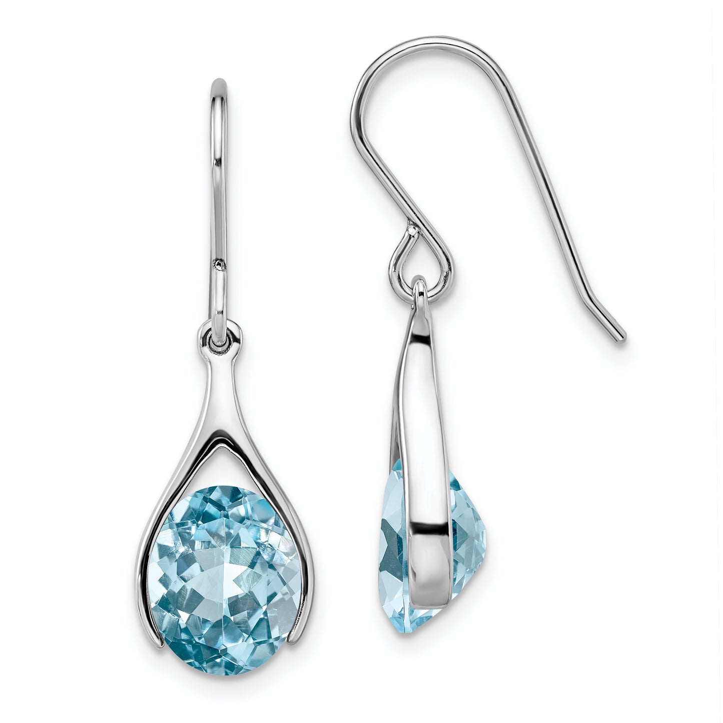 Sterling Silver Rhodium-Plated Blue Topaz Shepherds Hook Earrings