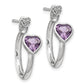 Sterling Silver Diamond & Pink Amethyst Heart Front Back Post Earrings